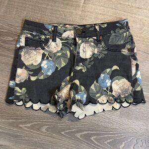 AQUA scalloped shorts floral denim Bloomingdales aqua shorts